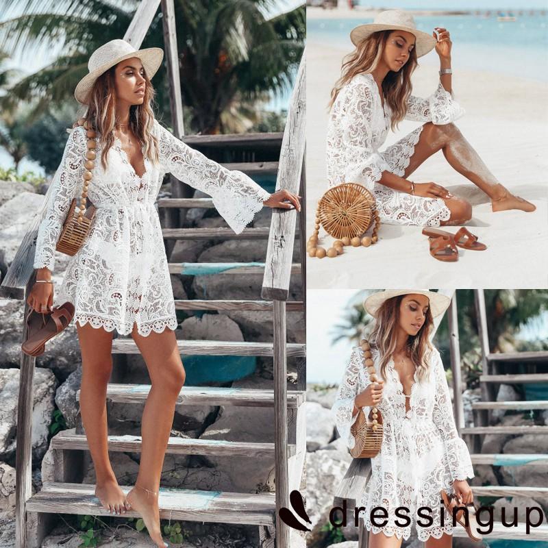 Đầm ngắn tay phối ren thời trang cho nữ