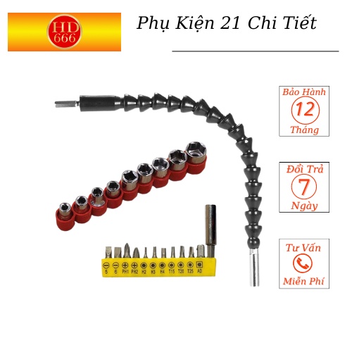 Bộ Tháo Vít tháo Bulong 21 Chi Tiết có dây nối dài dùng cho máy khoan pin, máy bắt vít