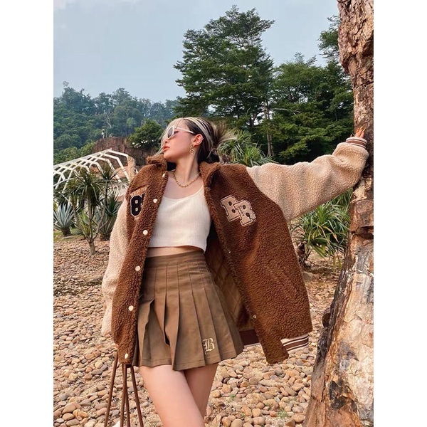Áo khoác bomber lông cừu-Áo hoddie thêu chữ BeerBro phối 2 màu lót trần bông cao cấp MEMN 1186