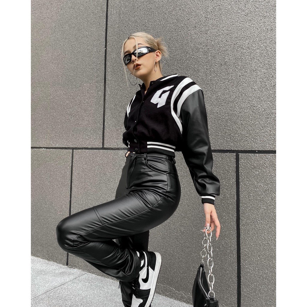 Áo Khoác Croptop tay da Nữ.