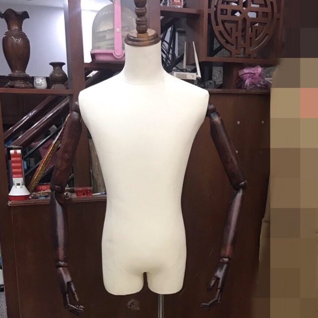 Manocanh Bán thân nam có tay gỗ màu nâu