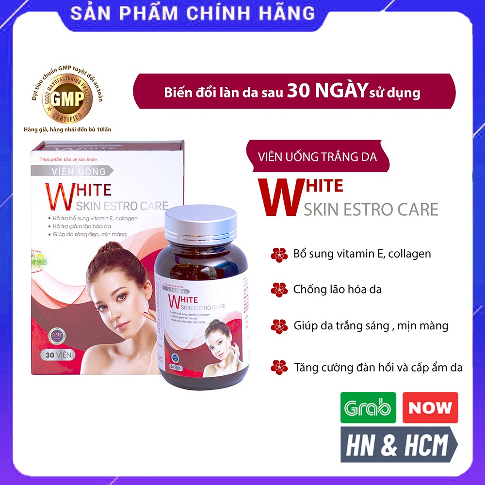 Viên uống trắng da White Skin Estro Care chống lão hóa dưỡng da cấp ẩm nội tiết tố nữ