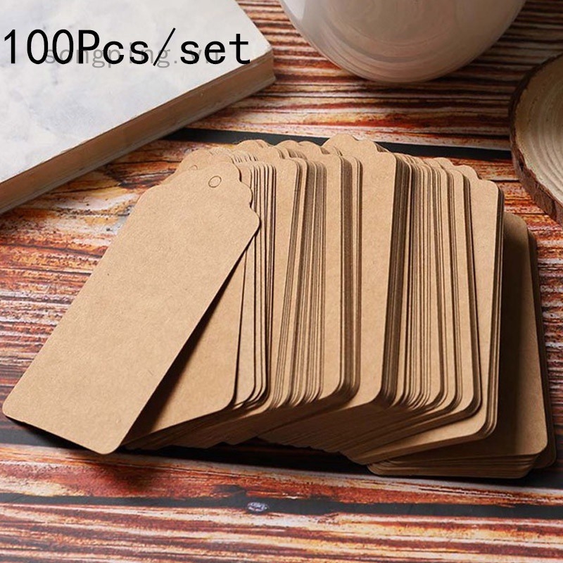 Bộ 100 thẻ giấy kraft có lỗ xỏ dùng làm đồ thủ công tiện dụng
