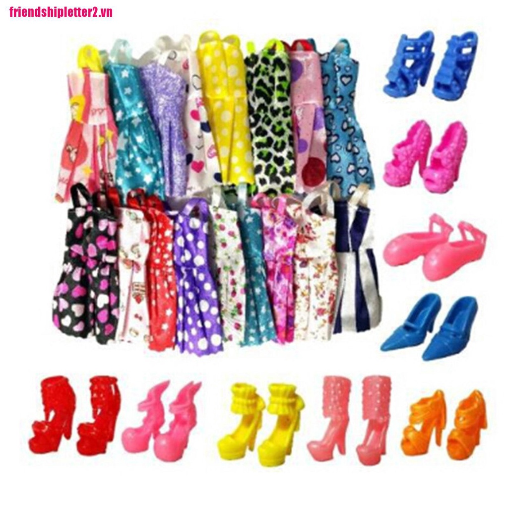 【friendshipletter2.vn】10xHandmade Dress Doll Clothes + 10xShoes High Heels For Doll Kid Toy