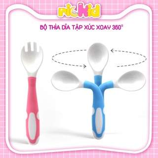 Bộ thìa dĩa ăn dặm uốn dẻo cho bé tập xúc chất liệu an toàn
