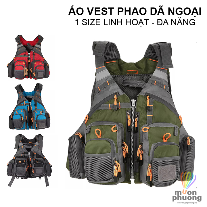 Áo phao bơi người lớn cứu hộ ghi lê cao cấp câu cá dã ngoại nhiều túi nam nữ - MUÔN PHƯƠNG SHOP