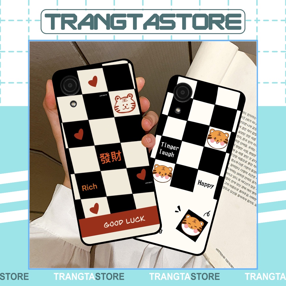 Ốp lưng Samsung A03 Core in hình sọc caro, họa tiết đen trắng dễ thương