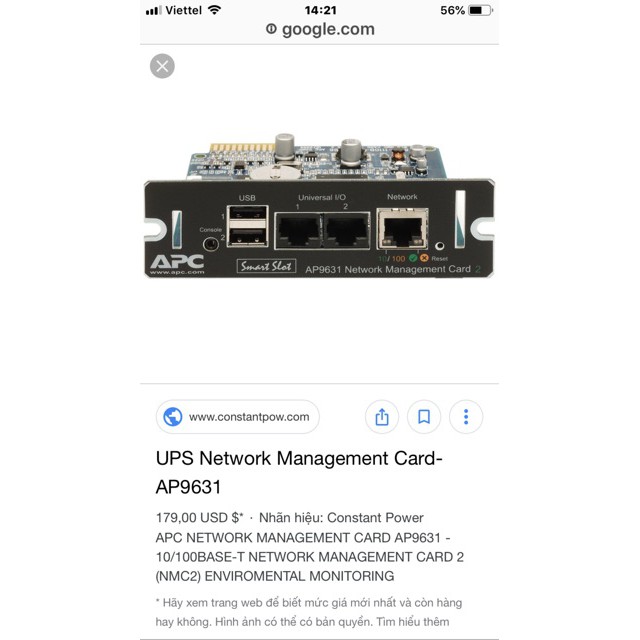 Bộ lưu điện UPS APC RT 3000 2100w Sin chuẩn có card 1931