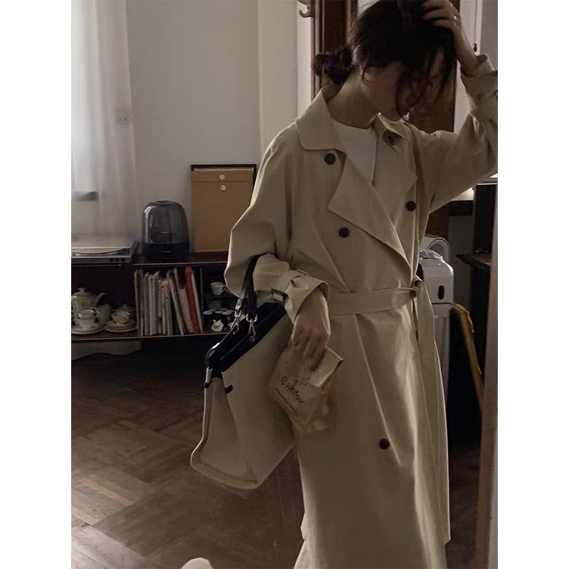 Phong cách Hàn Quốc kiểu Anh ren-up trench coat dành cho phụ nữ mùa thu 2021 áo khoác dài. | BigBuy360 - bigbuy360.vn