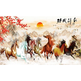 Tranh dán tường VTC Mã đáo thành công LunaTM-0193 kim sa KT 100x60 cm