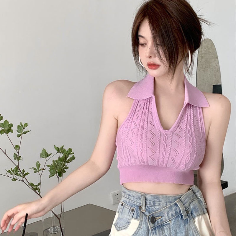 Áo dệt kim không tay cổ chữ V màu trơn thời trang quyến rũ cho nữ