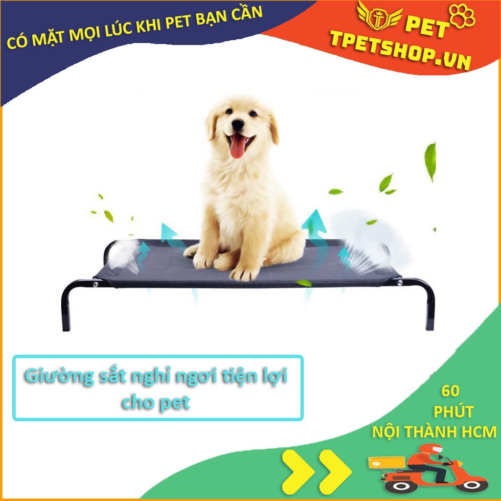 Giường chó mèo khung sắt chịu lục có thể gấp gọn loại có lưới thông thoáng cho chó mèo và các loại thú cưng