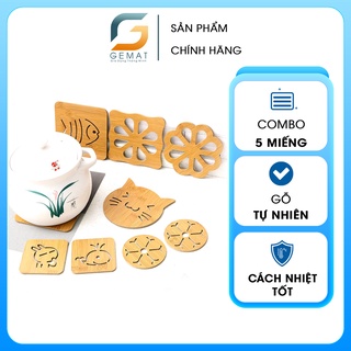 5 Miếng lót nồi, lót cốc bằng gỗ cách nhiệt