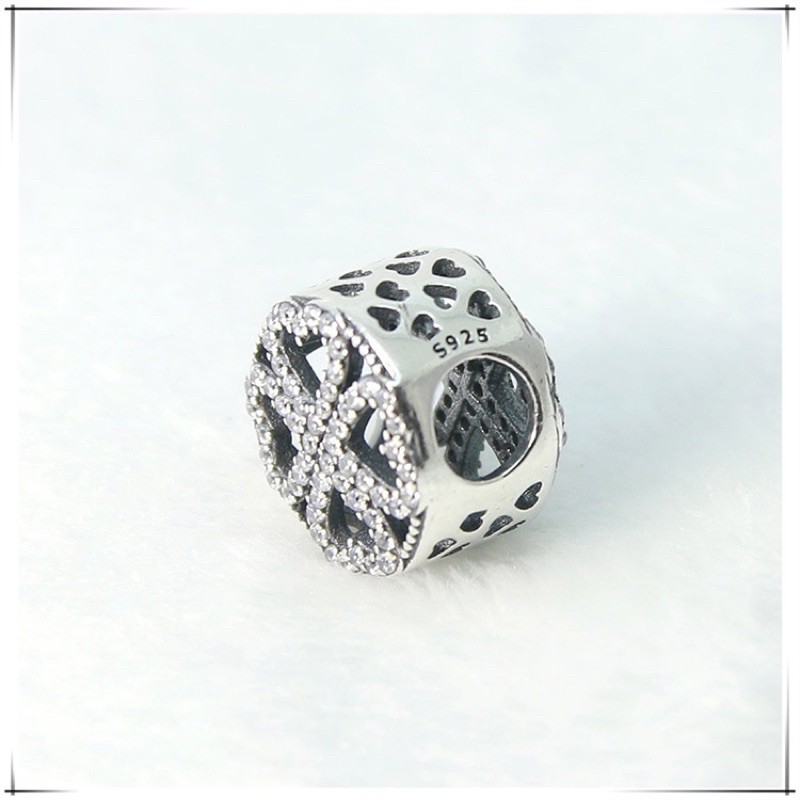 charm pan cỏ 4 lá may mắn đính đá trắng bạc s925 cao cấp