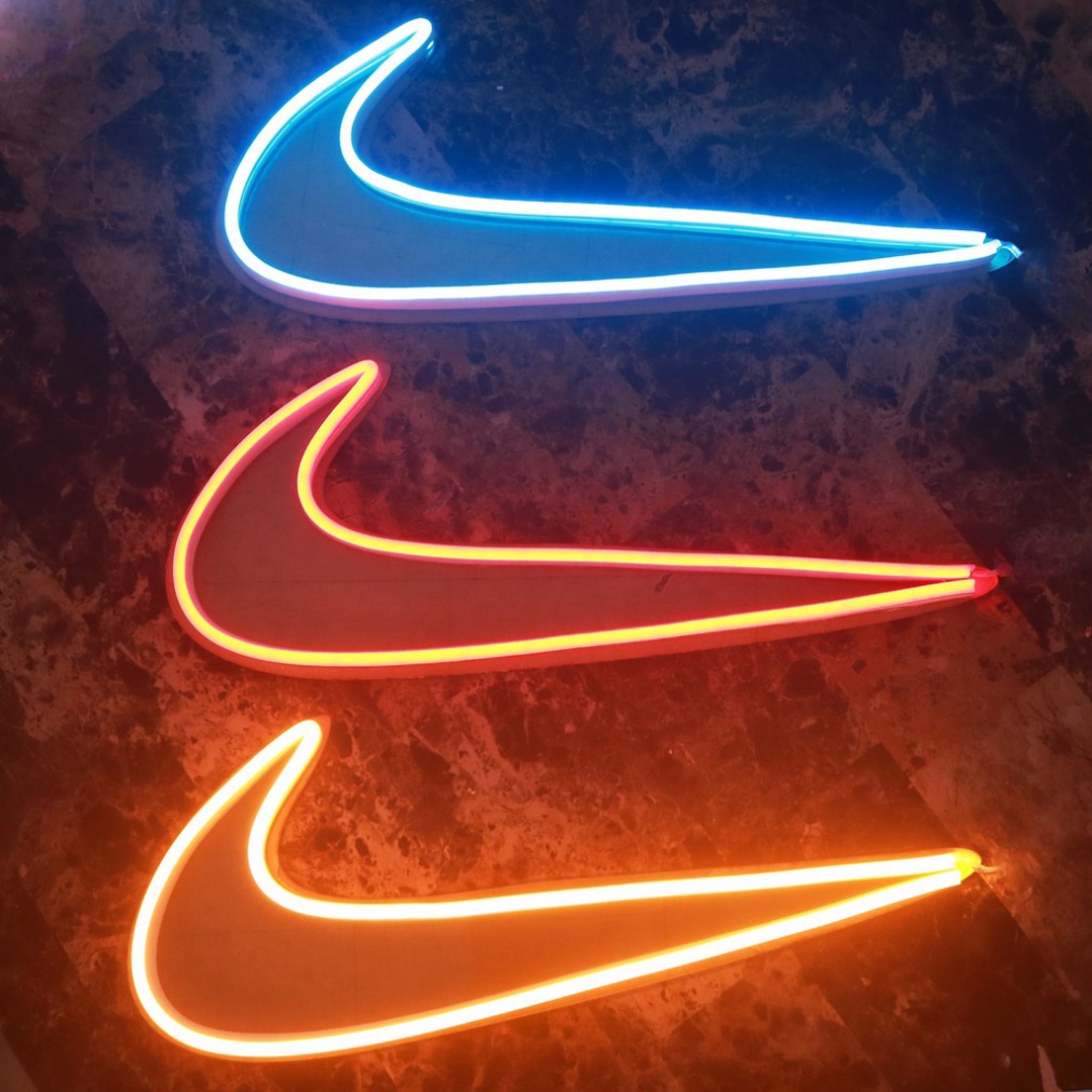 Đèn neon logo hình nike decor, Thiết kế led neon theo yêu cầu nhiều màu sắc.