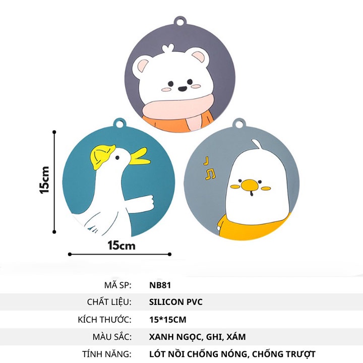 Miếng Silicon Lót Nồi Cách Nhiệt, Chống Thấm hình thú