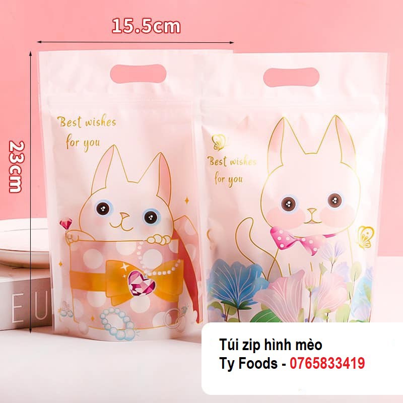 Túi Zip đựng Bánh Kẹo hình Mèo TRẮNG