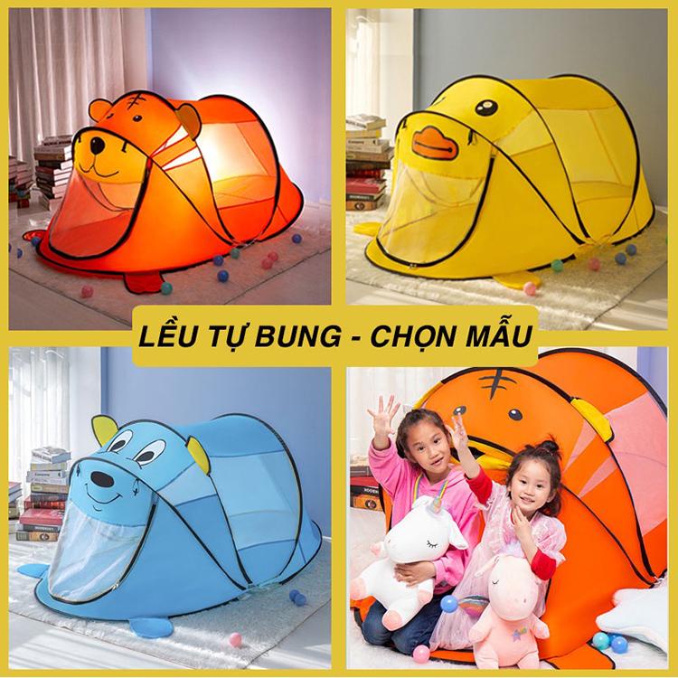 Lều cho bé chơi tự bung hình thú dễ thương có thể trang trí thêm đèn Led siêu bắt mắt