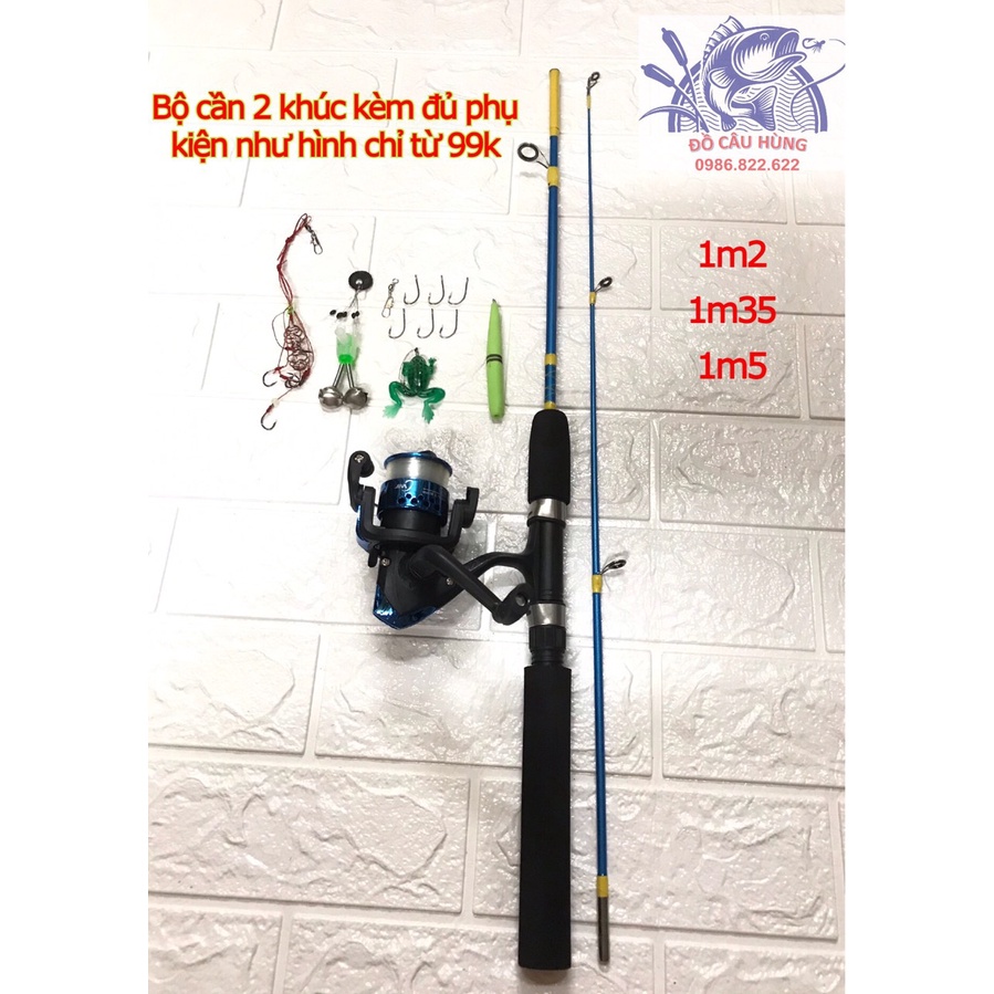 ◄☃Bộ cần câu 2 khúc đặc mini + tặng kèm full phụ kiện. 1m2 1m35 1m5. máy rẻ. Đồ Hùng