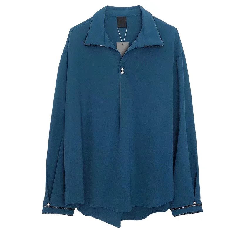 Áo Sơ Mi Nam Tay Dài Cổ Polo Màu Trơn Phong Cách Hàn Quốc Có Size M-2XL