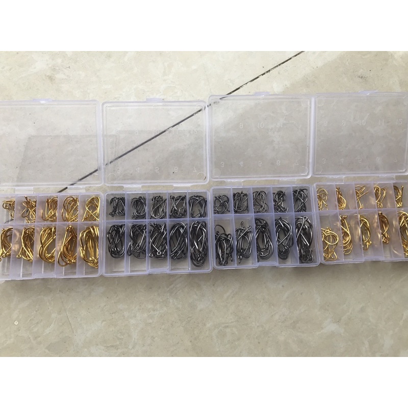 Hộp 100 lưỡi câu carbon câu cá siêu nhạy đủ size 3-12