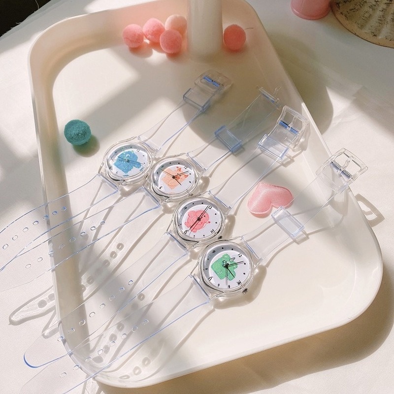 Đồng Hồ Đeo Tay Thạch Anh Trong Suốt Màu Kẹo Ngọt Đơn Giản Dễ Thương Cho Nữ