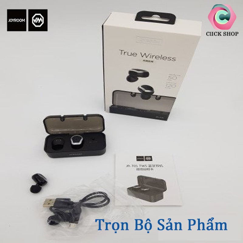 Tai nghe bluetooth không dây Joyroom JR-T01 True Wireless chính hãng kèm đốc sạc có tích hợp pin dự phòng