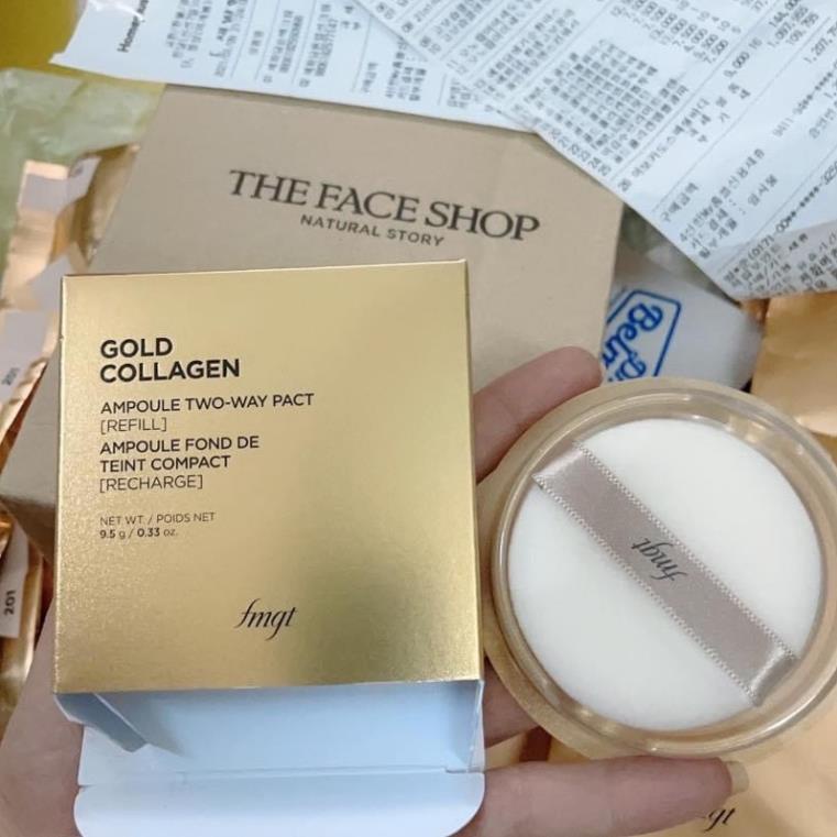 Lõi phấn phủ trang điểm dưỡng da chống nắng Gold Collagen Ampoule Two Way Pact The Face Shop fmgt 9.5g SPF30+PA+++