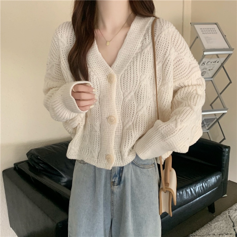 Áo khoác cardigan dệt kim SUXI dáng rộng phong cách cổ điển dễ phối đồ cho nữ