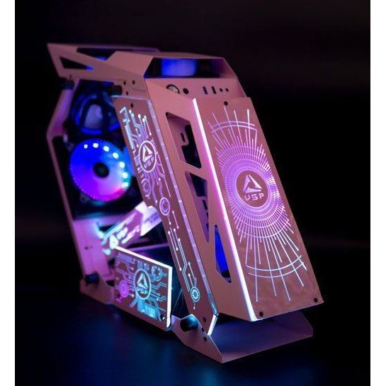 Case E-Rog ES1 White - Pink Gaming VSP màu trắng - hồng led RGB chưa có fan