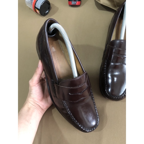 [Giày 2hand] [Size 42] [TonaShoe] Giày Penny Loafer Thương Hiệu Rockport Đế Gỗ Form Cứng Cáp Màu Đỏ Mận