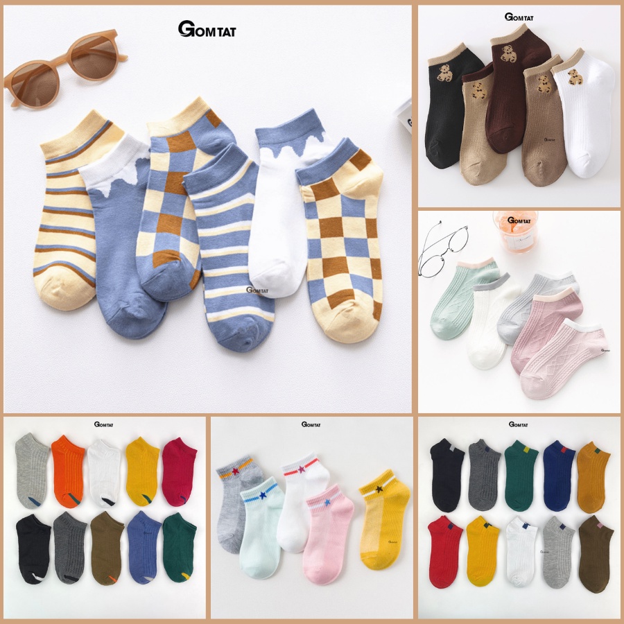Vớ Nữ Cổ Ngắn Họa Tiết Nhiều Màu, Tất Nữ Cotton Vintage Siêu Thoáng Cho Mùa Hè Mát Mẻ