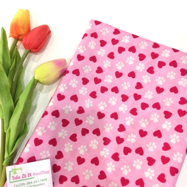 V167❤️ VẢI TWILL HOẠ TIẾT TRÁI TIM MAY ĐỒ CHO DOLL, OBITSU, DIY, HANDMADE, QUILTING, SCRUNCHIES..