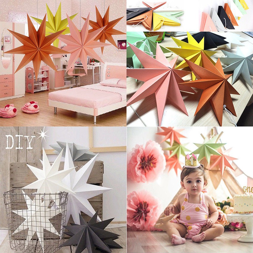 Lồng Đèn Giấy Hình Ngôi Sao 3D Treo Trang Trí Giáng Sinh