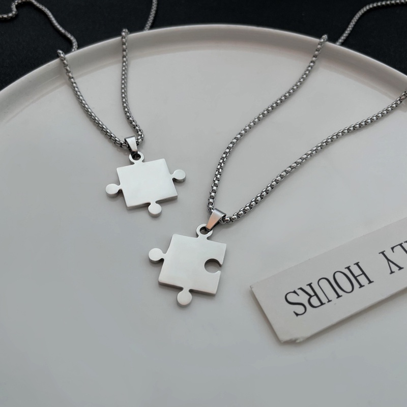 Vòng cổ Thép Titan Mặt Hình Mảnh Ghép Phong Cách hip hop Thời Trang Cho Cặp Đôi