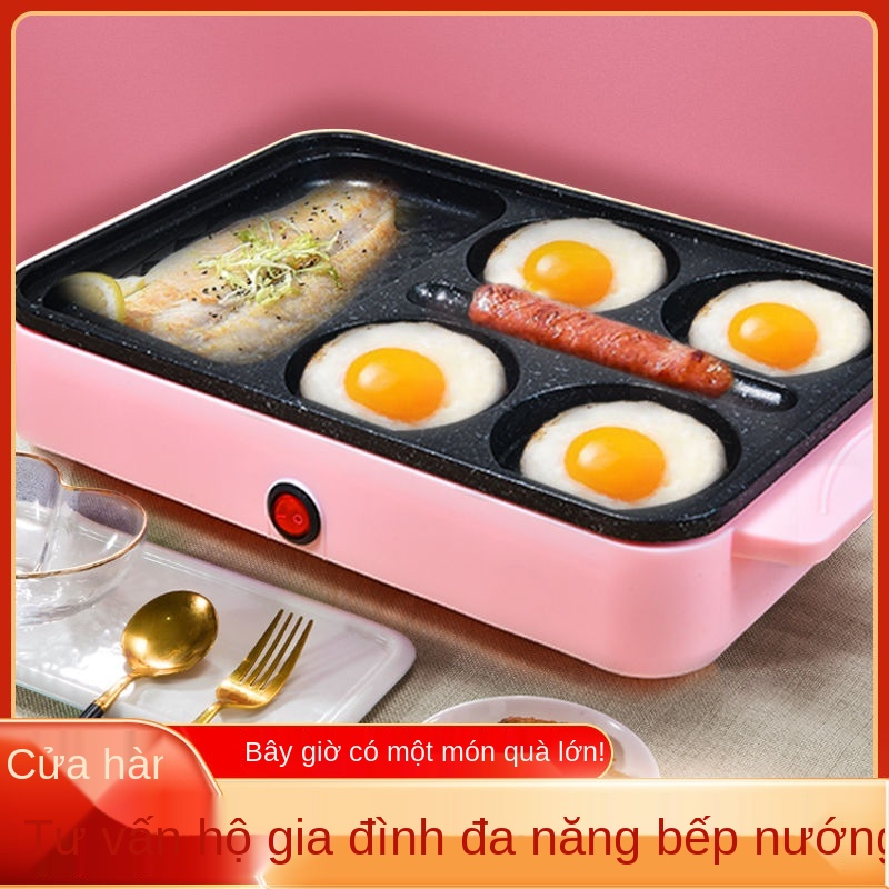 Máy chiên trứng chống dính đáy phẳng dùng trong gia đình chảo ăn sáng pancake khuôn tạo tác tráng nhỏ bốn lỗ