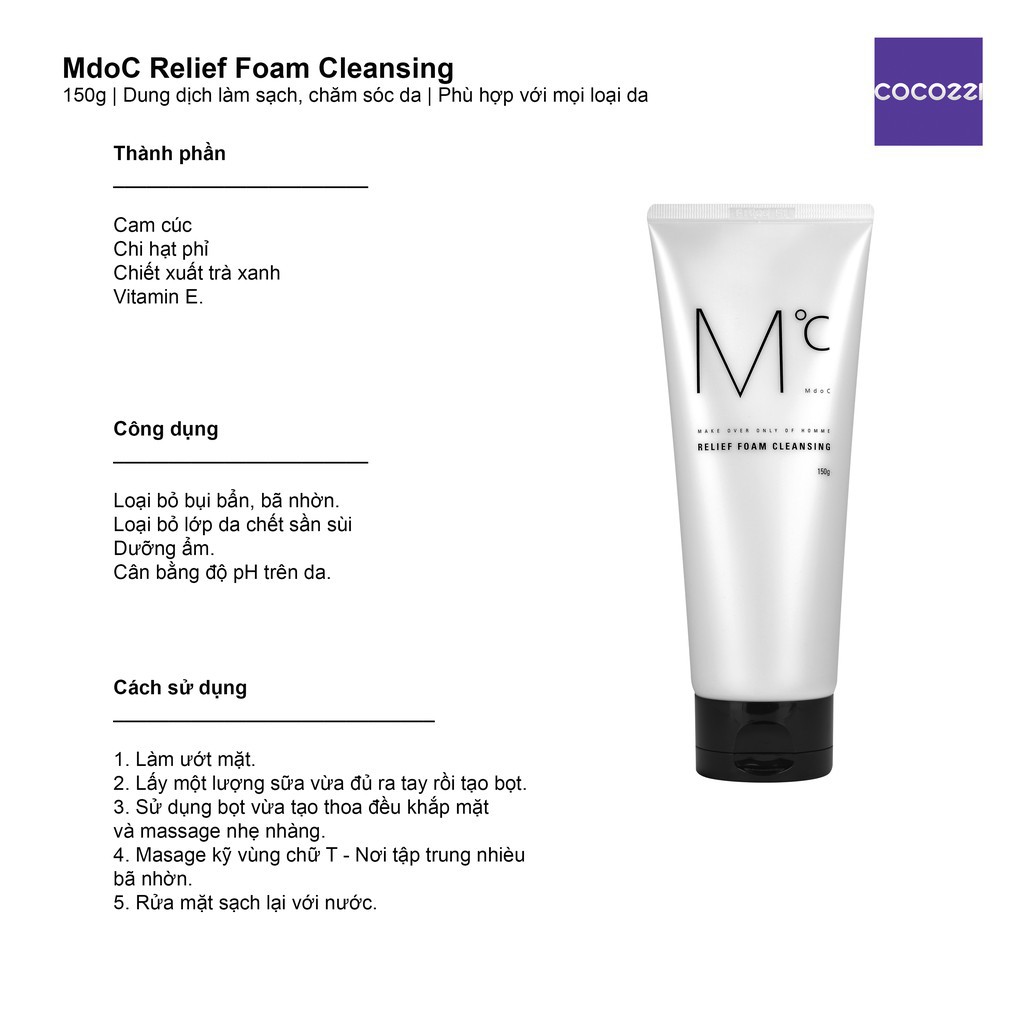 Sữa Rửa Mặt Nam MdoC Foam Cleansing 150g - Làm Sạch Bã Nhờn Bụi Bẩn
