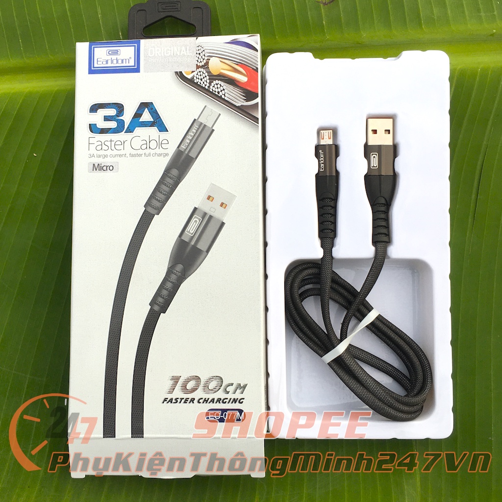 🛑Chính Hãng Earldom🛑 Cáp Sạc Nhanh 3A Bọc Dù CHÍNH HÃNG EARLDOM EC-077 | Phụ Kiện Thông Minh 247 VN