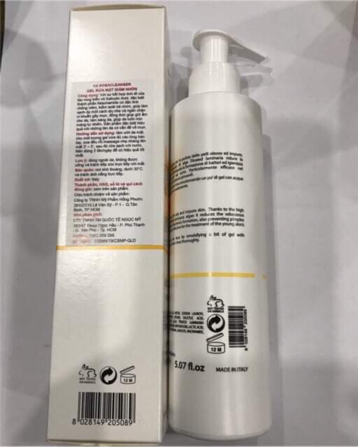 Gel rửa mặt giảm nhờn K3 Aosacleanser (hàng chính hãng, Made in Italy) (chống viêm ,kiểm soát bã nhờn, giữ ẩm da...)