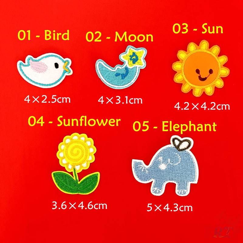 Miếng vá ủi thêu trang trí hình voi/mặt trăng/hoa hướng dương dễ thương