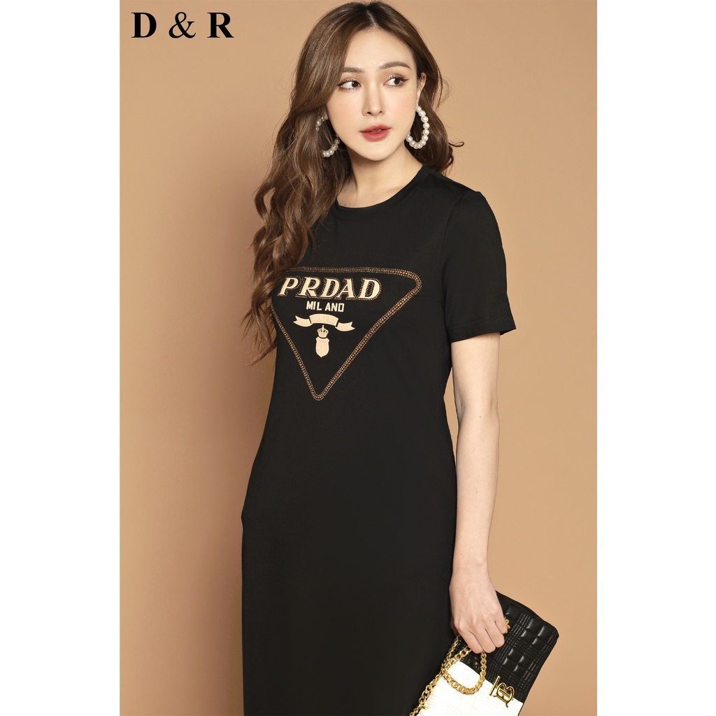 Đầm thun suông bigsize dáng dài họa tiết đính đá Quảng Châu cao cấp váy đi chơi dạo phố D&R Fashion D148