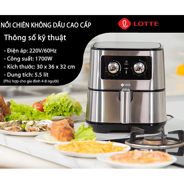 [BH 1 năm] Nồi chiên không dầu Lotte 5,5L LTS - AF5SM, Nồi chiên không dầu Lotte chính hãng mới nhất 2021