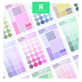 Sticker dán Set 4 tờ - 76 màu khác nhau hình vuông tròn dùng để trang trí sổ tay phong cách Vintage -REDAMANCY