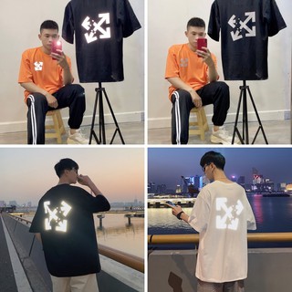 Áo Thun Phản Quang Off White form rộng unisex tay lỡ chất Cotton cao cấp freesize cho nam và nữ dưới 75kg