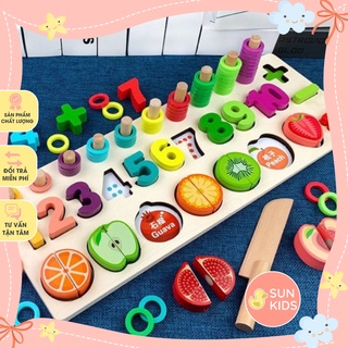 Bộ đồ chơi học số kèm cắt ghép hoa quả bằng năm châm