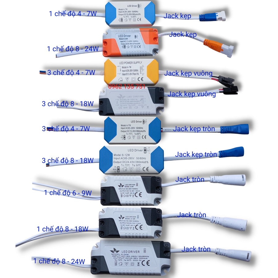 Tăng phô  các loại dành cho đèn Led Ốp Trần , Âm Trần 4 w Đến 24w
