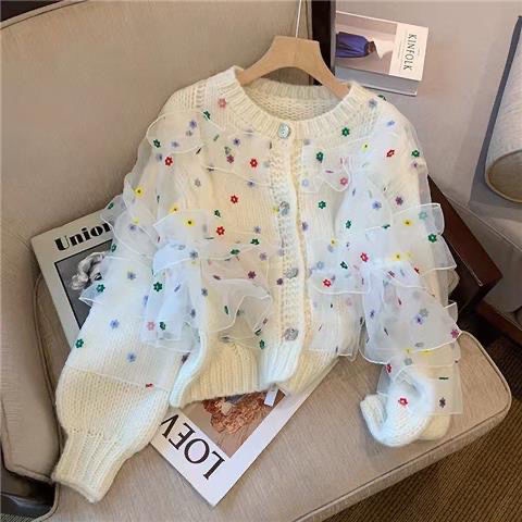 Áo Khoác Cardigan Dệt Kim Phối Lưới Nhiều Màu Sắc Ngọt Ngào Thời Trang Xuân Thu 2022