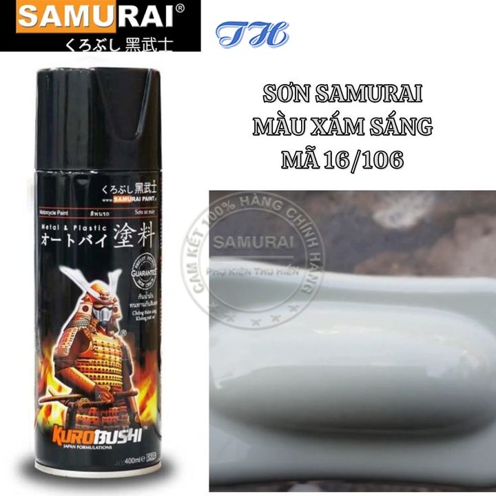 Sơn Xịt Samurai chuyên dùng cho xe máy màu xám sáng 16/106 chống cháy, chống rạn nứt, vòi xịt chống chảy