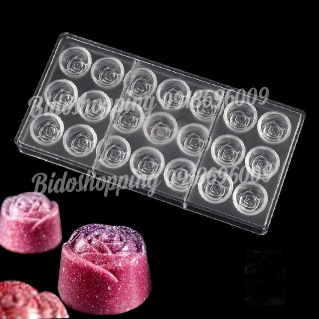Khuôn sô cô la nhựa cứng bông hồng 2066
