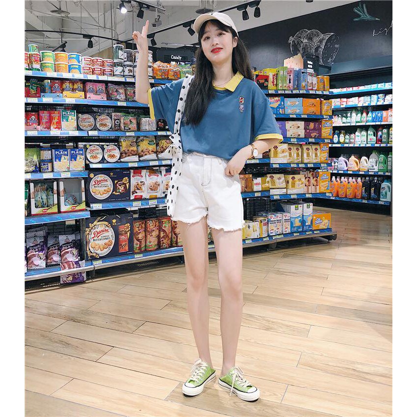 ÁO THUN NỮ ULZZANG TEEN CỔ SƠ MI PHỐI MÀU